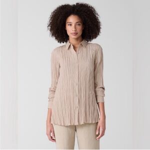 NWT Eileen Fisher Crinkle Silk Habutai Classic Collar Shirt